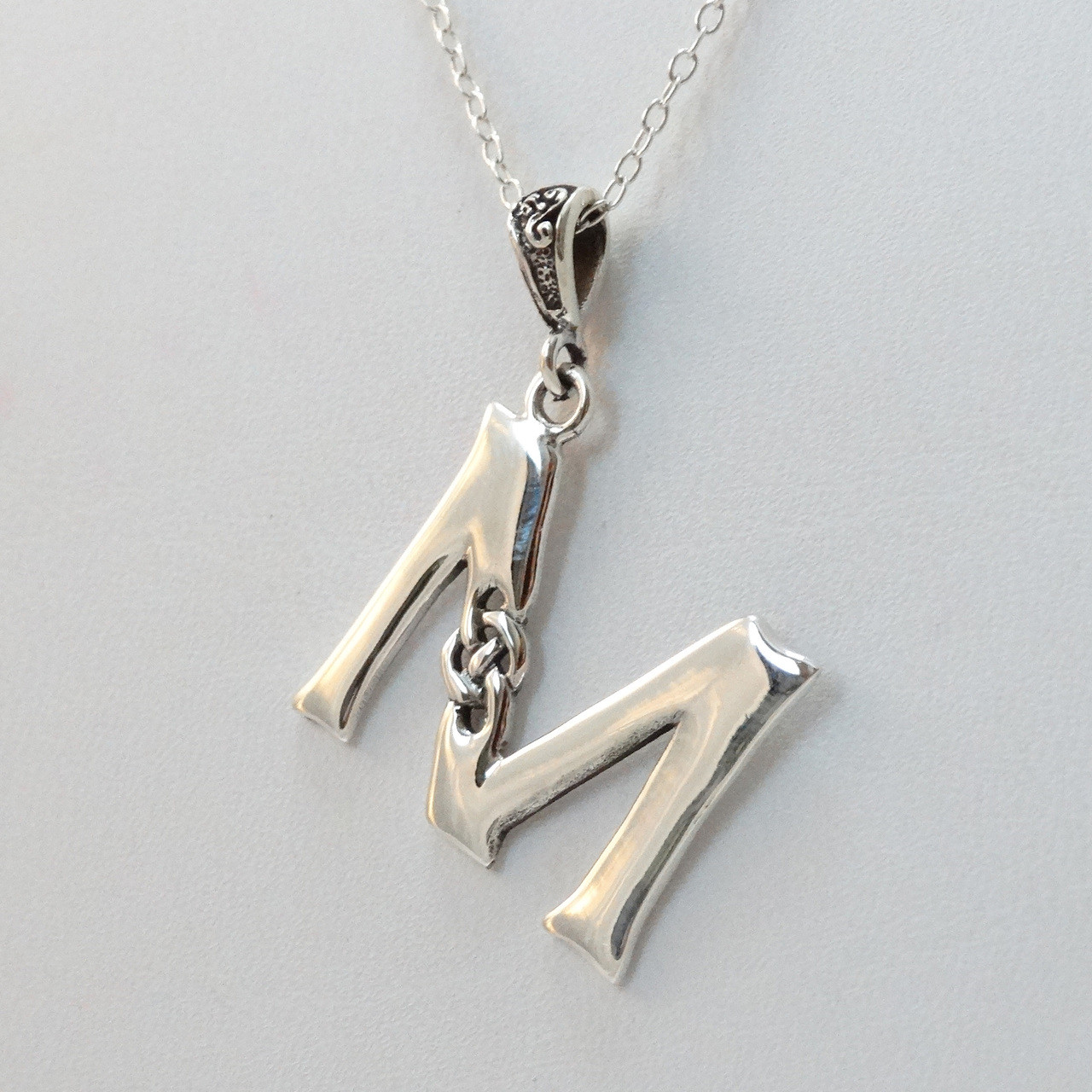 14K SOLID WHITE GOLD INITIAL NECKLACE, DAINTY LETTER M NECKLACE | eBay