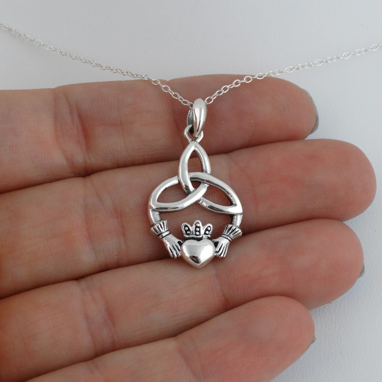 Sterling Silver Claddagh Necklace - Peridot - August