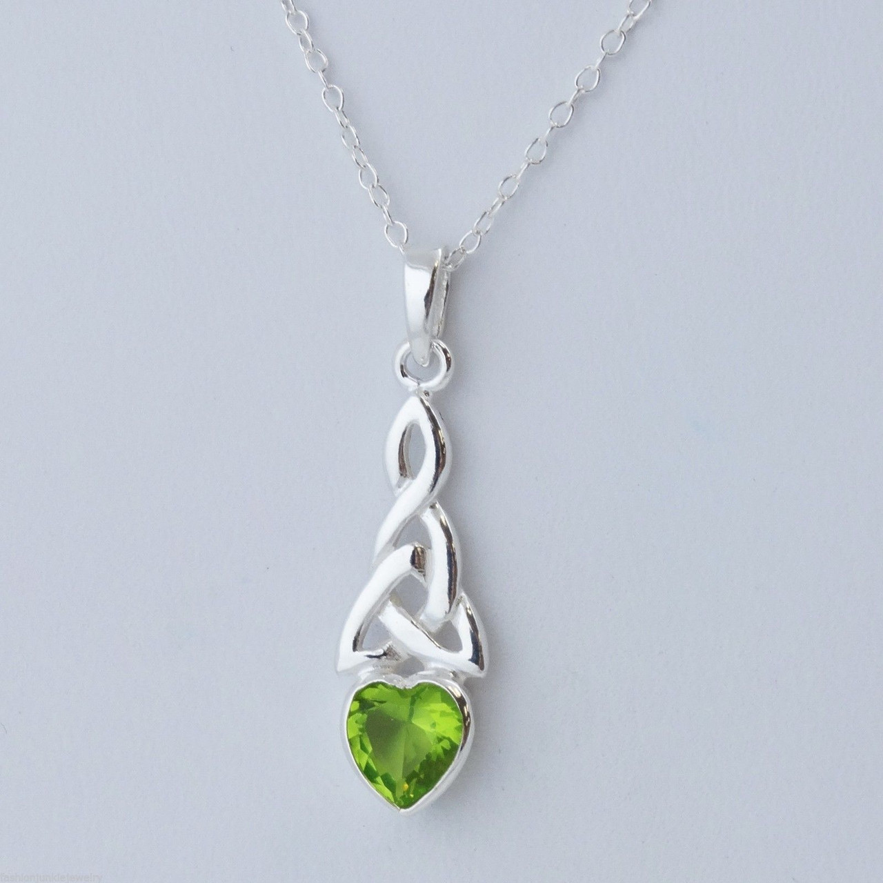 Trinity Celtic Knot Necklace with Peridot Colored CZ 925 Sterling
