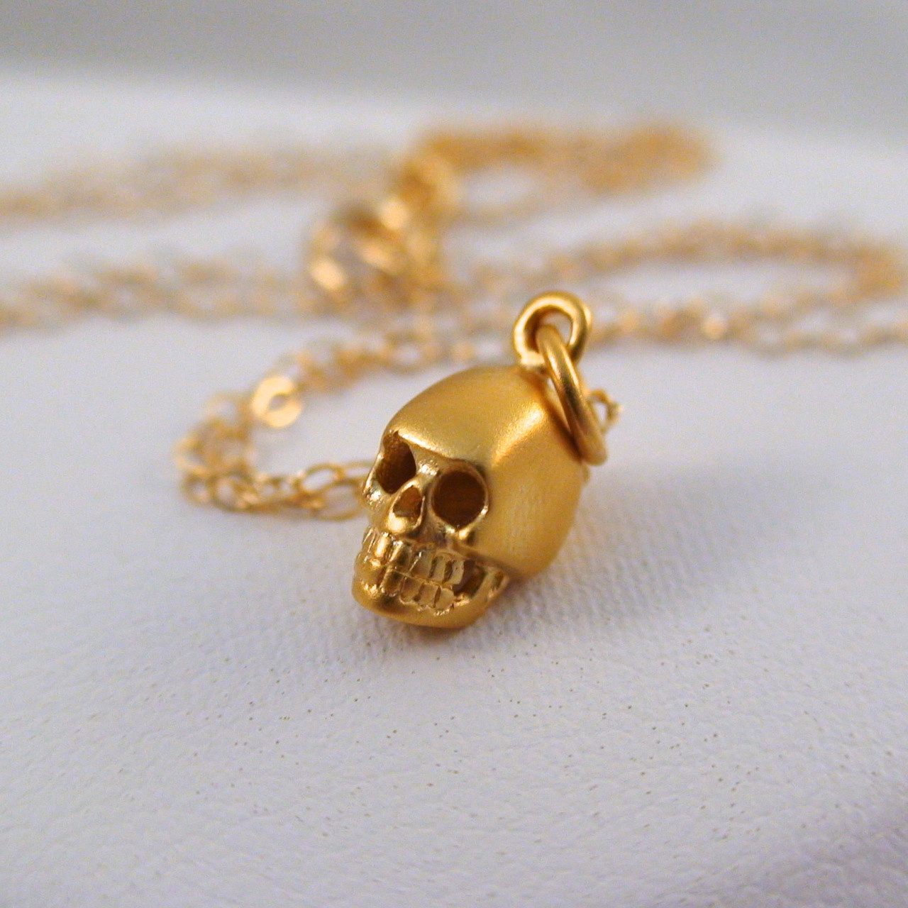 3D Gold Skull Necklace 925 Sterling Silver