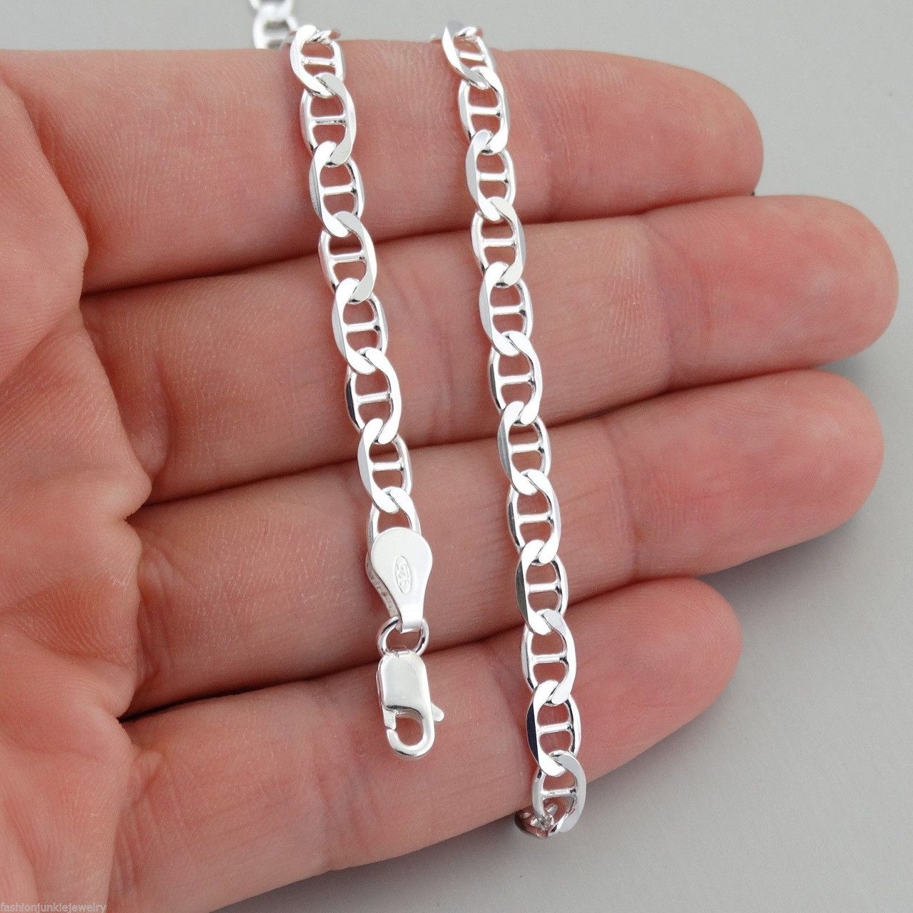 4.2mm Flat Marina or Mariner Chain Necklace - 925 Sterling Silver