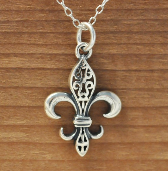 Fancy FLEUR DE LIS Sterling Silver Charm Necklace