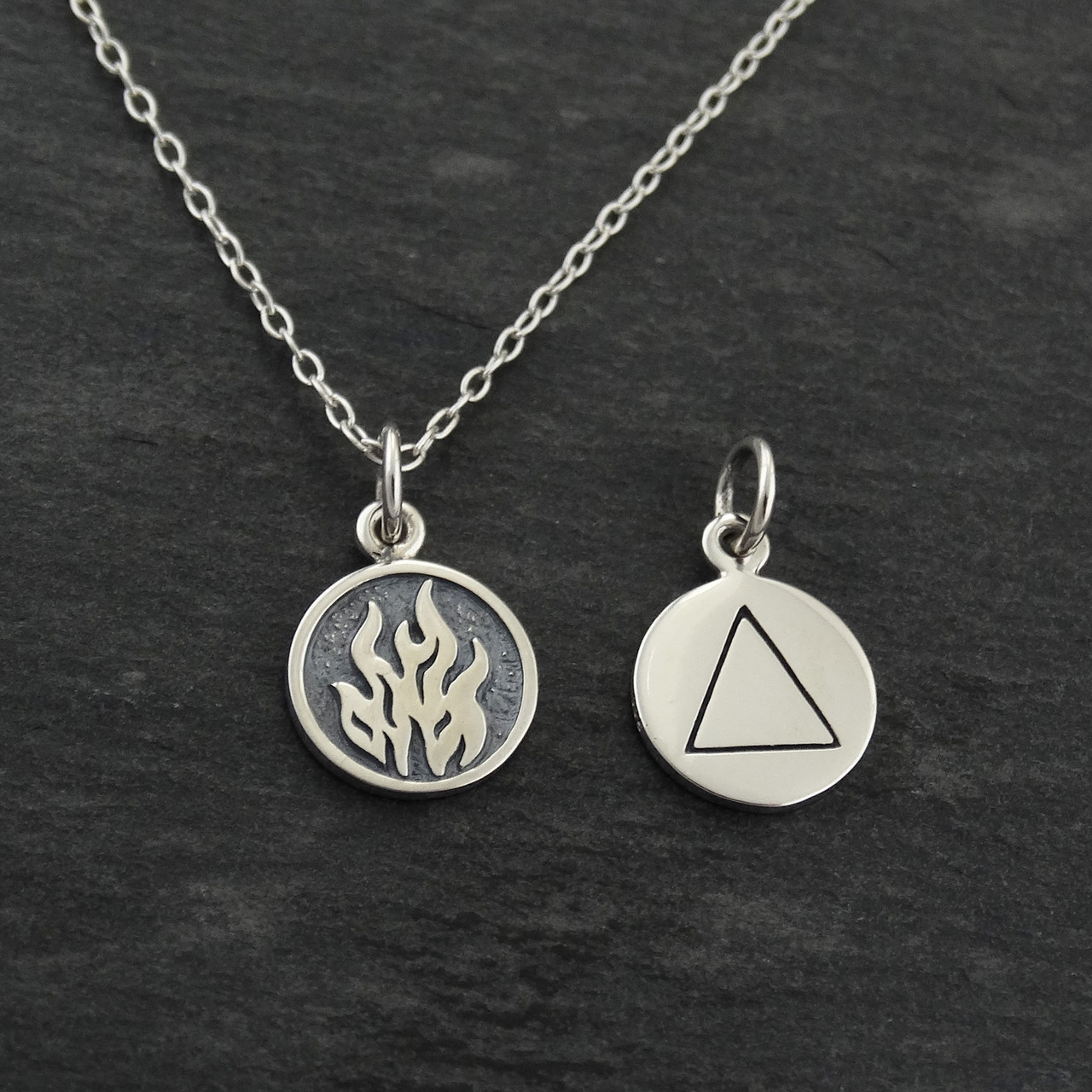 Tiny FIRE Element Necklace in Sterling Silver