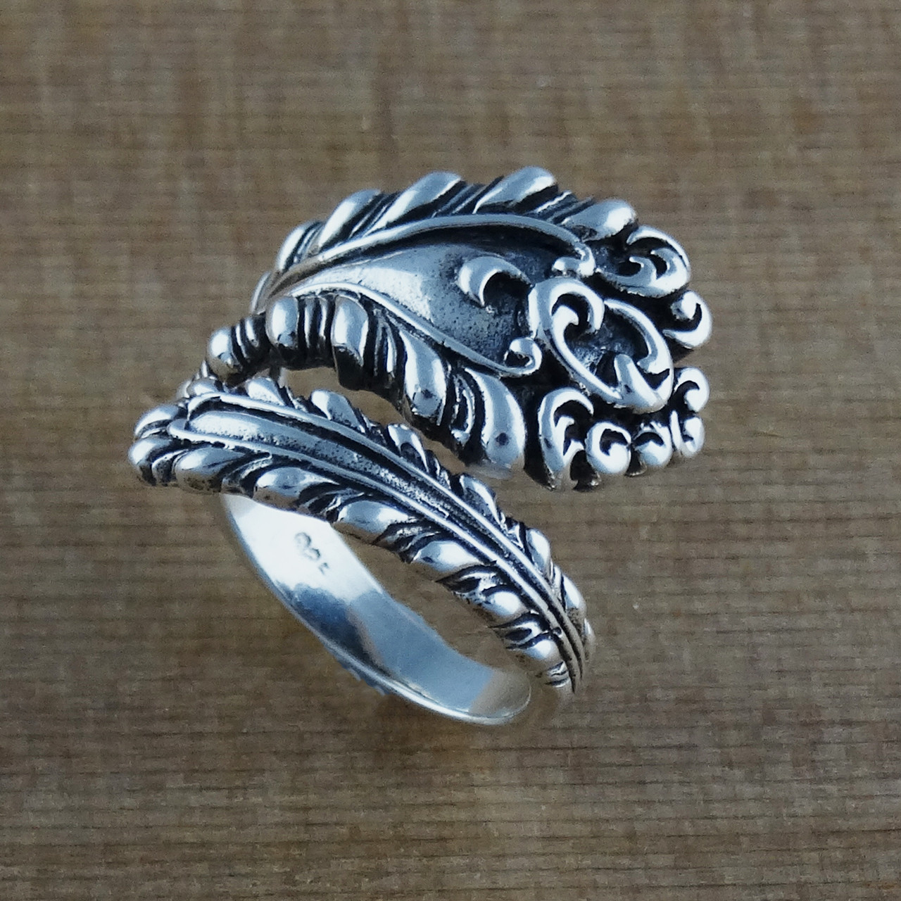 #4219 ANTIQUED STERLING SILVER PLATED ADJUSTABLE SPOON RING 