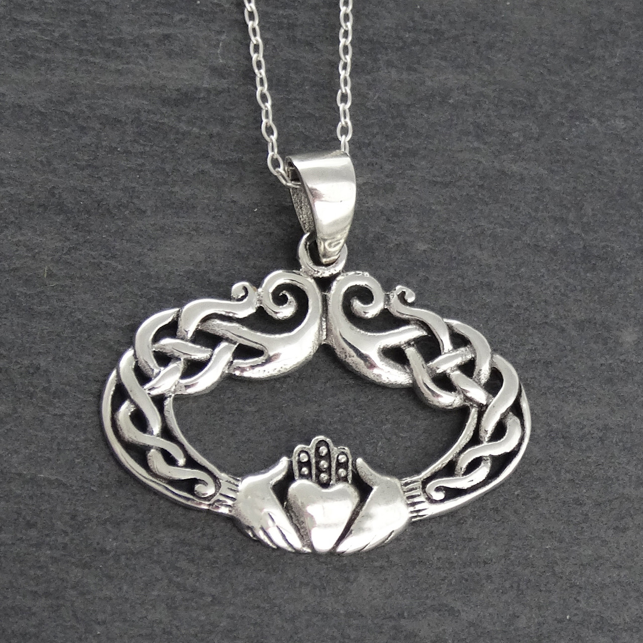 Celtic Knot Claddagh Necklace in Sterling Silver