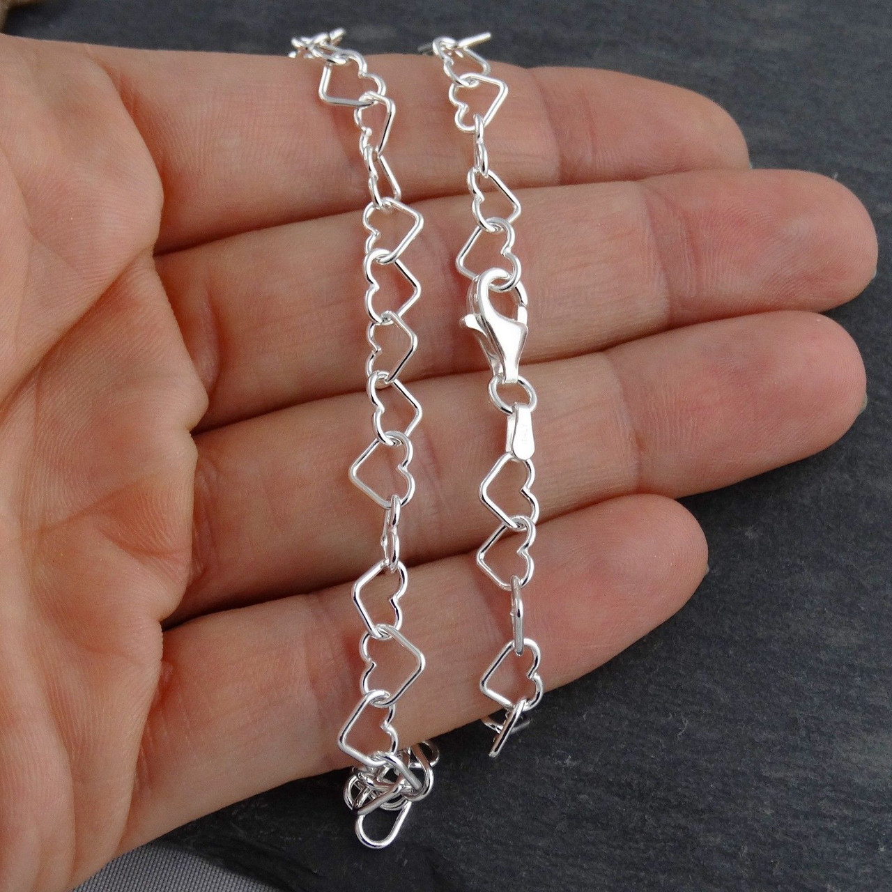 6mm Heart Shape Link Chain Necklace - 925 Sterling Silver - Open Heart  Outline Links