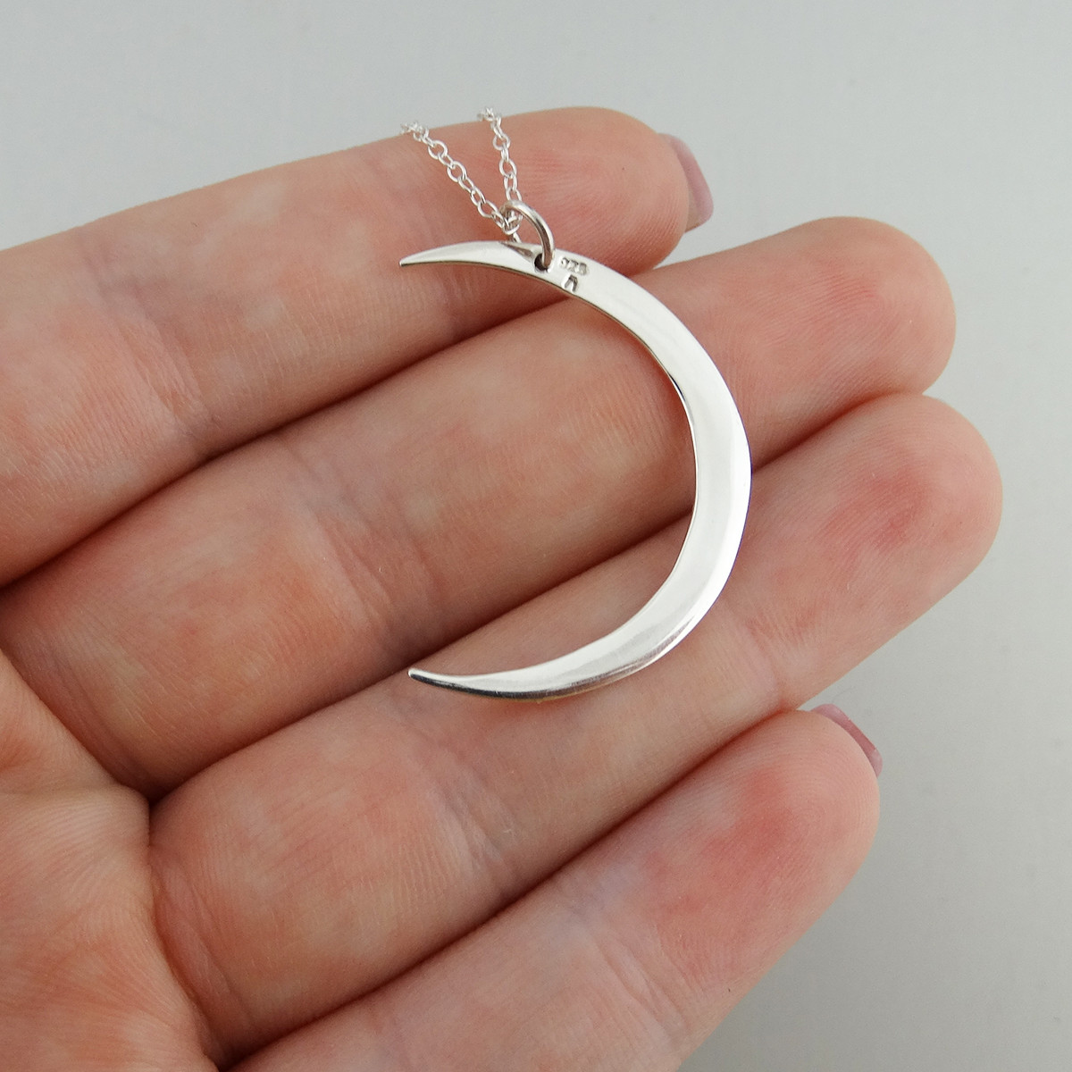 Hammered Crescent Moon Charm Necklace - 925 Sterling Silver ...