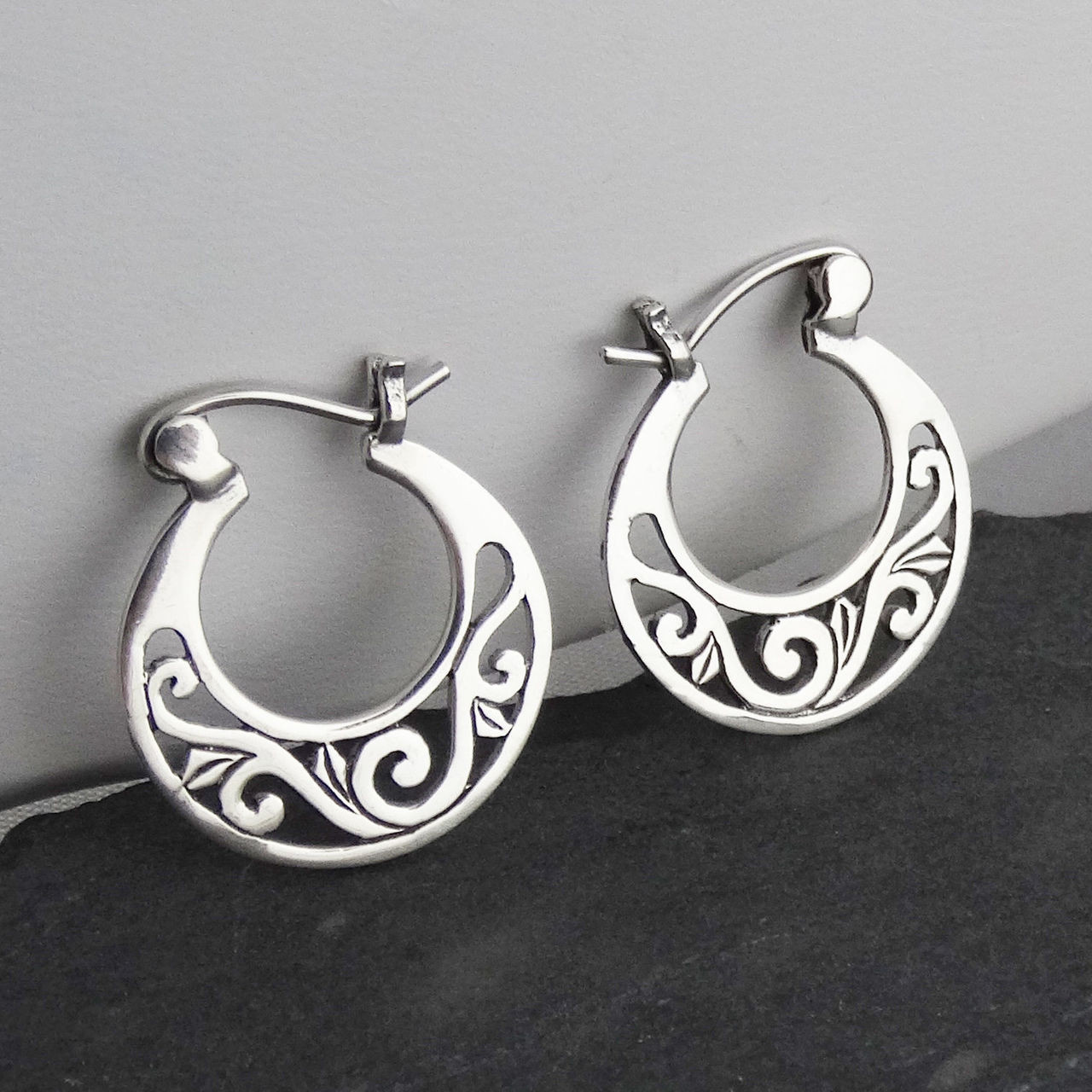 Sterling silver filigree hoop earrings Clearance