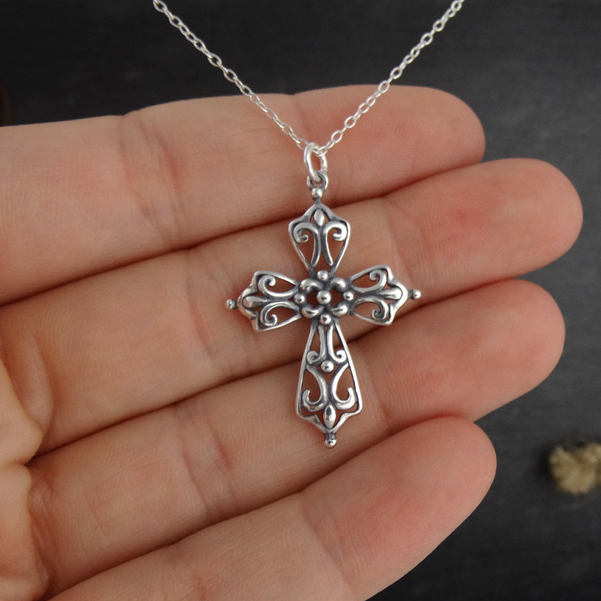 Women's Filigree Cross Ring – 925 Sterling Silver Faith Jewelry (Size 10)