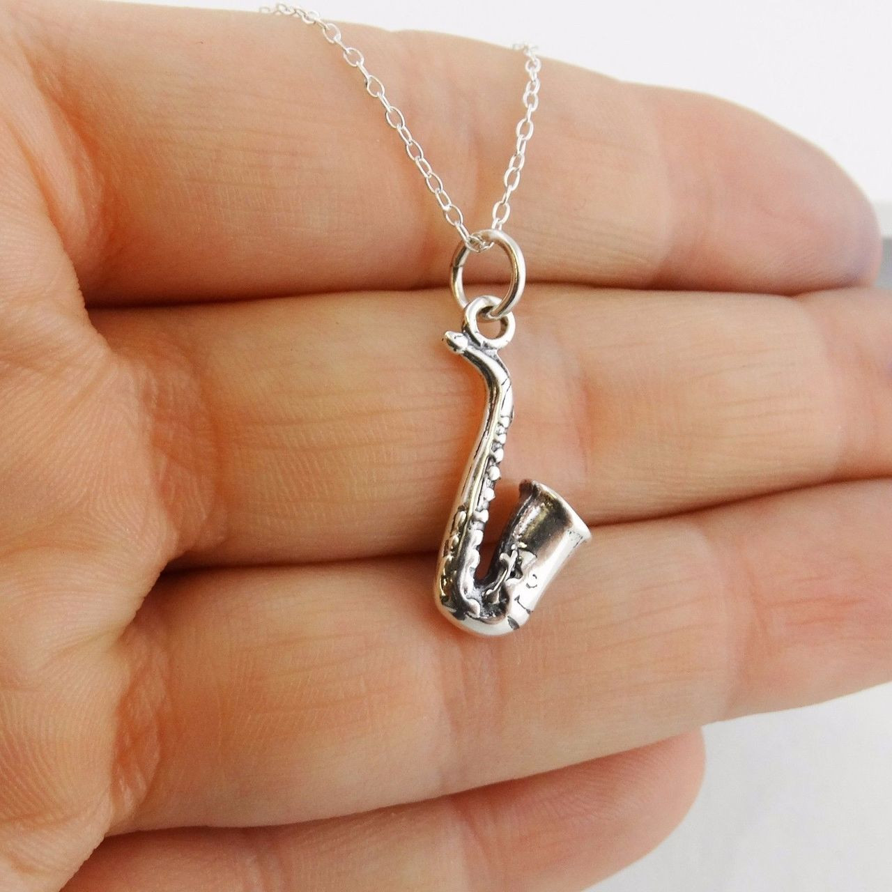 Saxophone Necklace 925 Sterling Silver FashionJunkie4Life