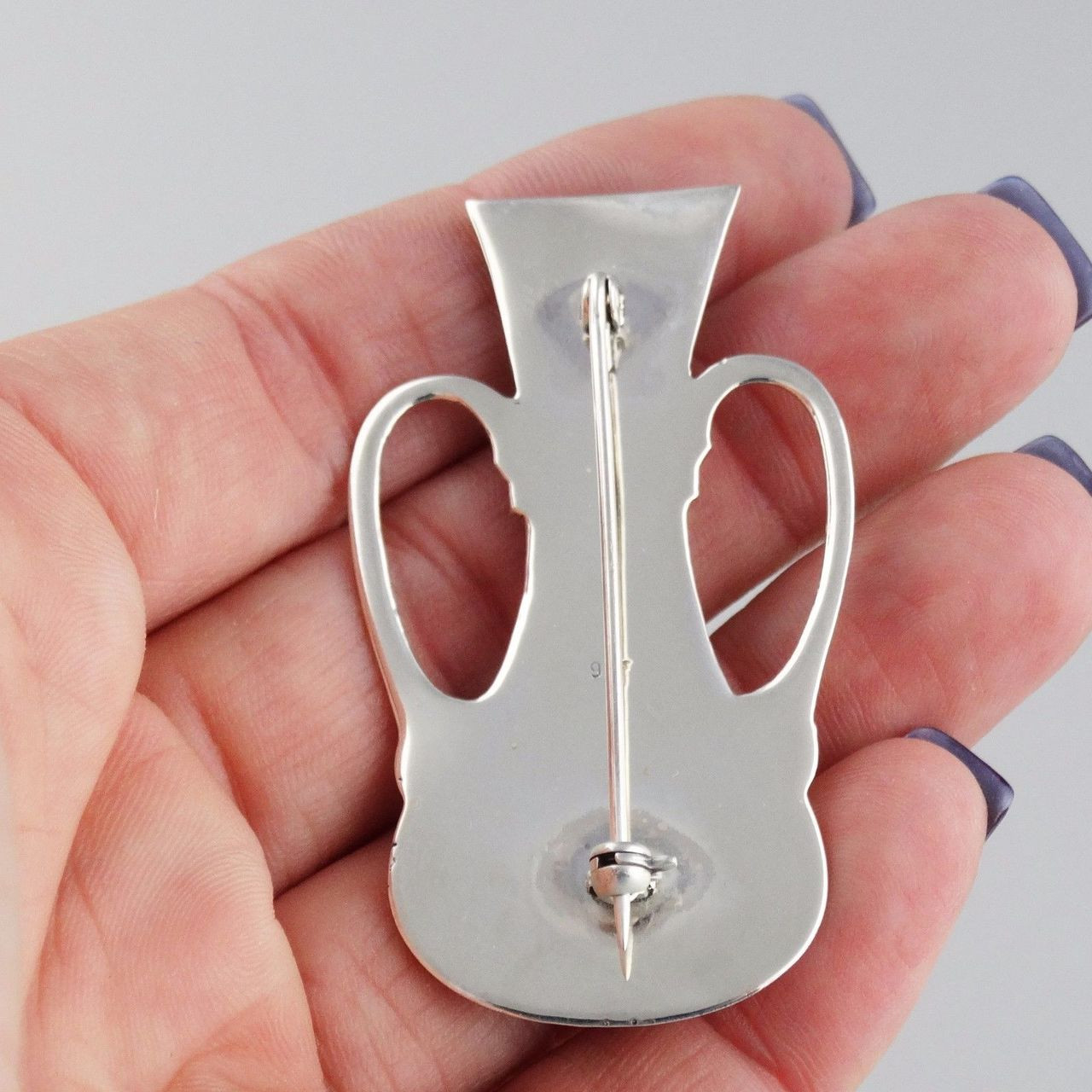 Sterling Silver Antique Replica Flower Vase Lapel Pin