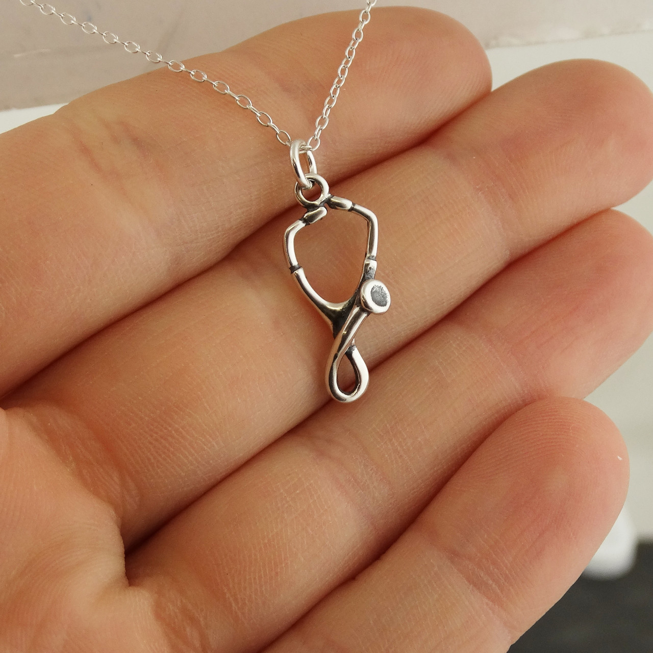 Stethoscope Charm Necklace Sterling Silver FashionJunkie4Life