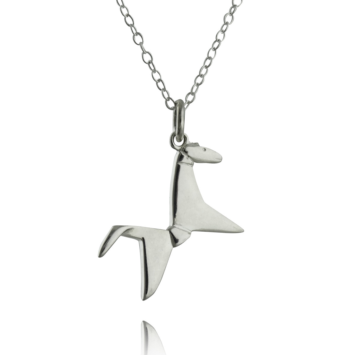 Origami Horse Charm Necklace Sterling Silver