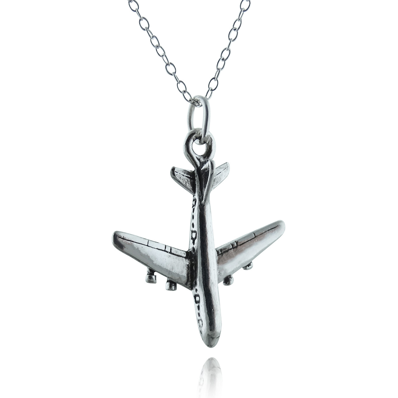 silver airplane necklace