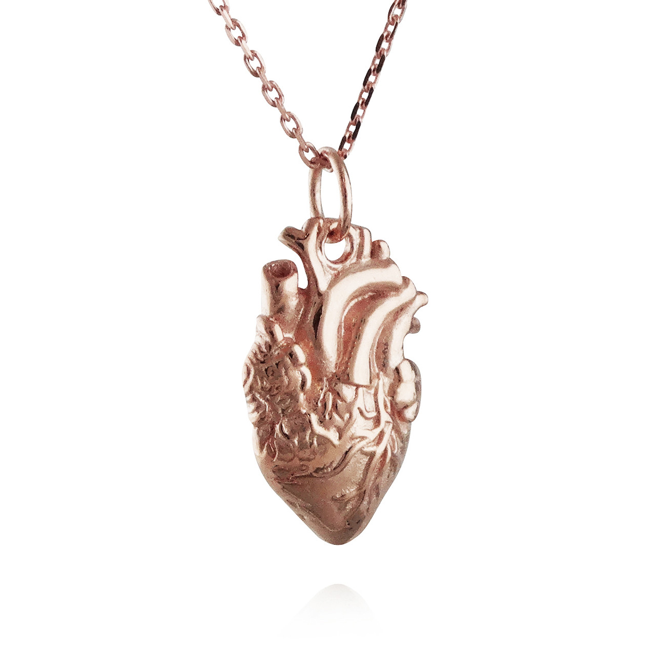 Anatomical Heart Charm Necklace, Rose Gold Plated Sterling Silver