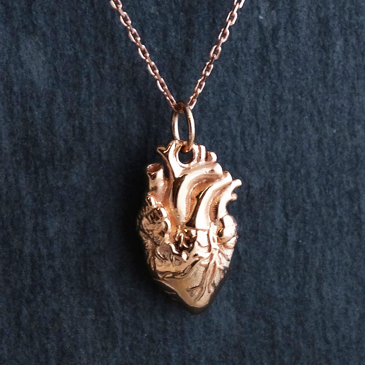 Anatomical Heart Charm Necklace, Rose Gold Plated Sterling Silver ...