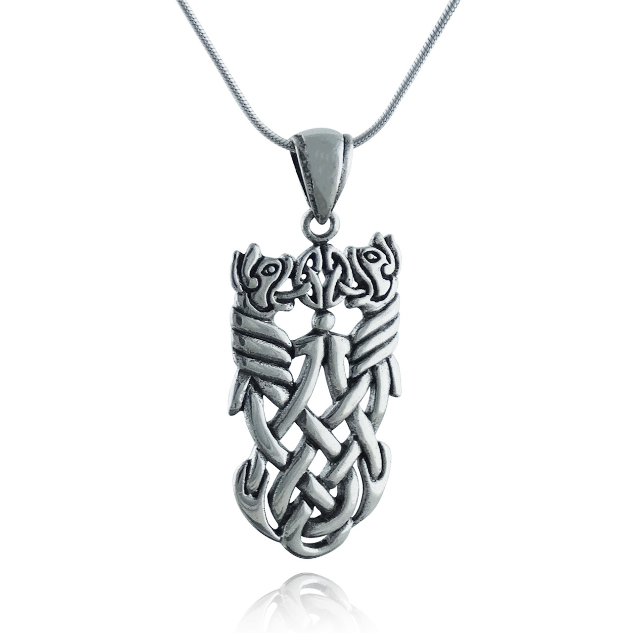 Celtic Knot with Dragons Sterling Silver Necklace
