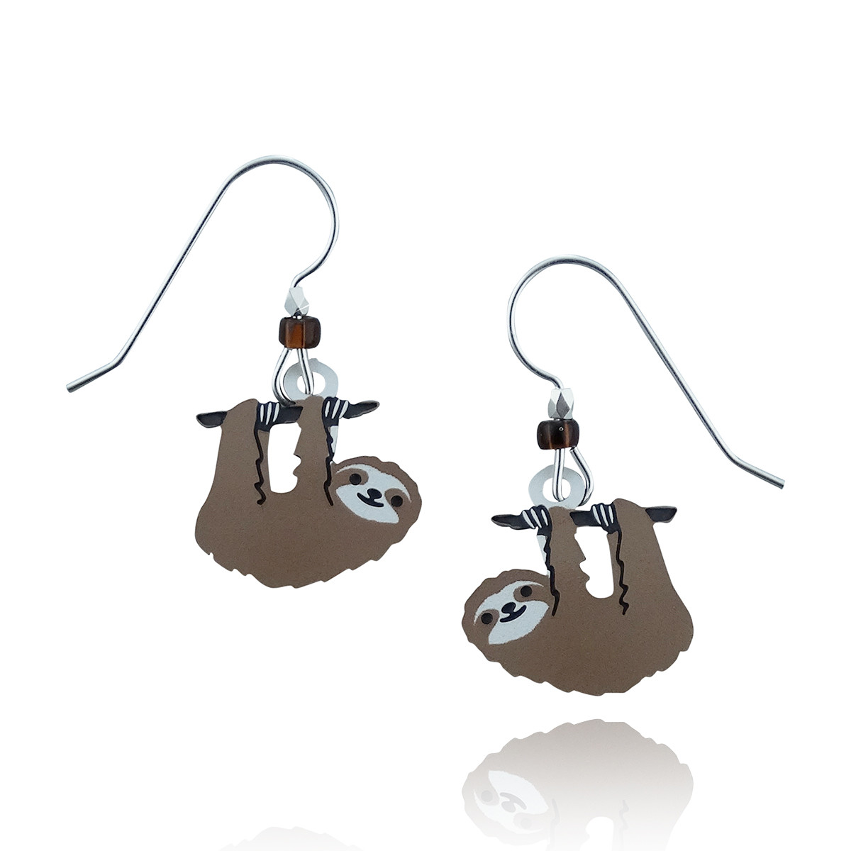 Sloth Back Earser Hanging Sloth Earrings, Hand Painted Etched Brass - FashionJunkie4Life