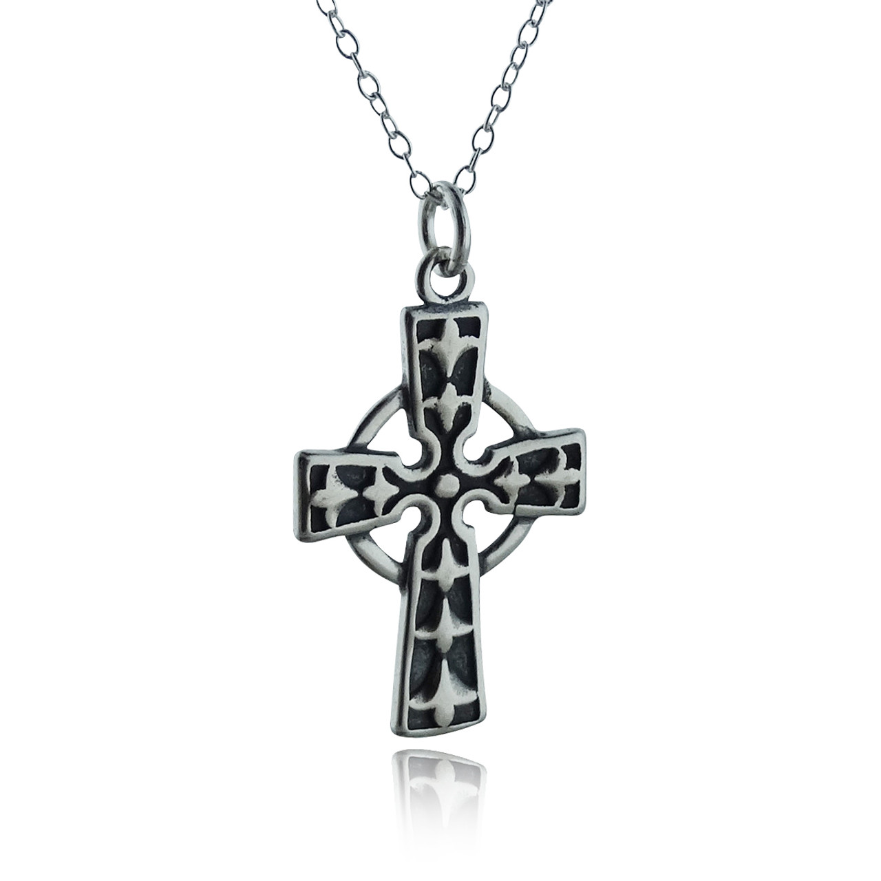 Celtic Cross with Circle Necklace, Sterling Silver