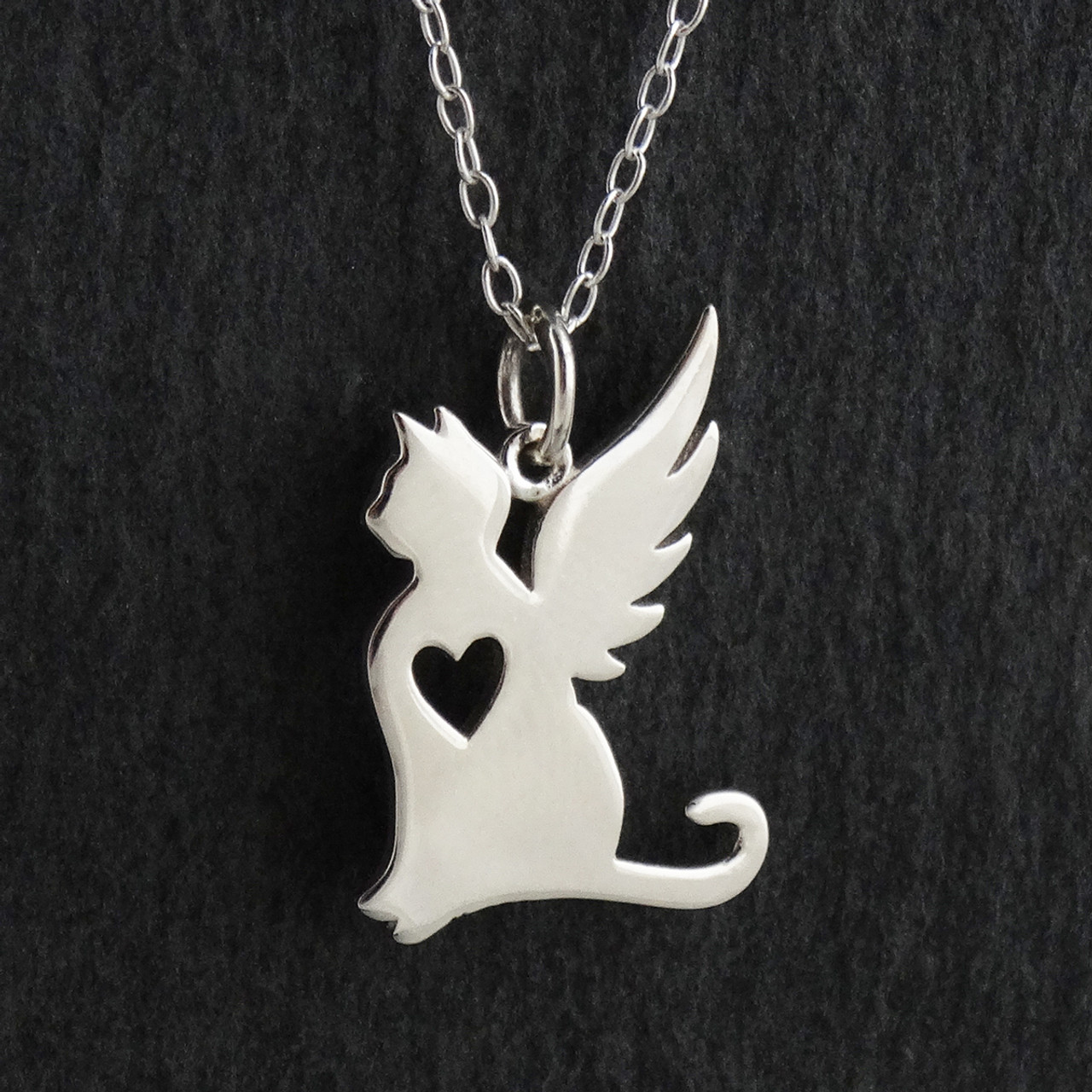 Sterling Silver Cat Charm with Heart Cutout - Pet Charm