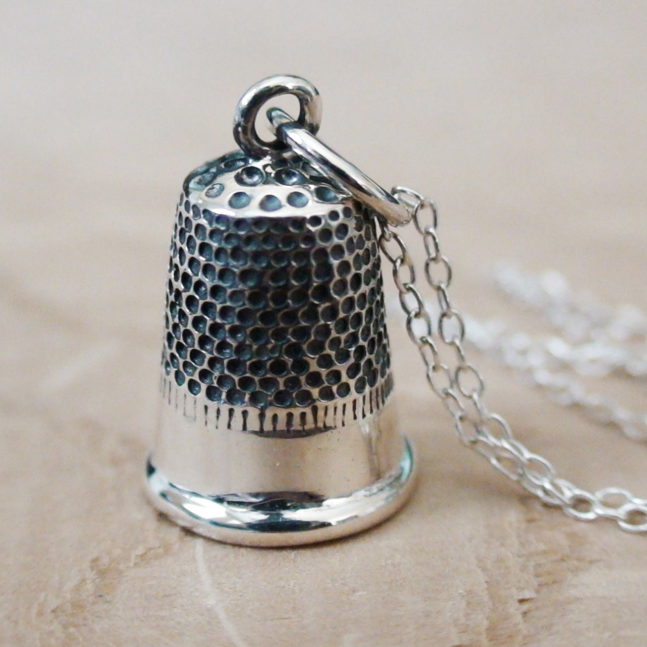 Thimble Sterling Silver Charm Necklace