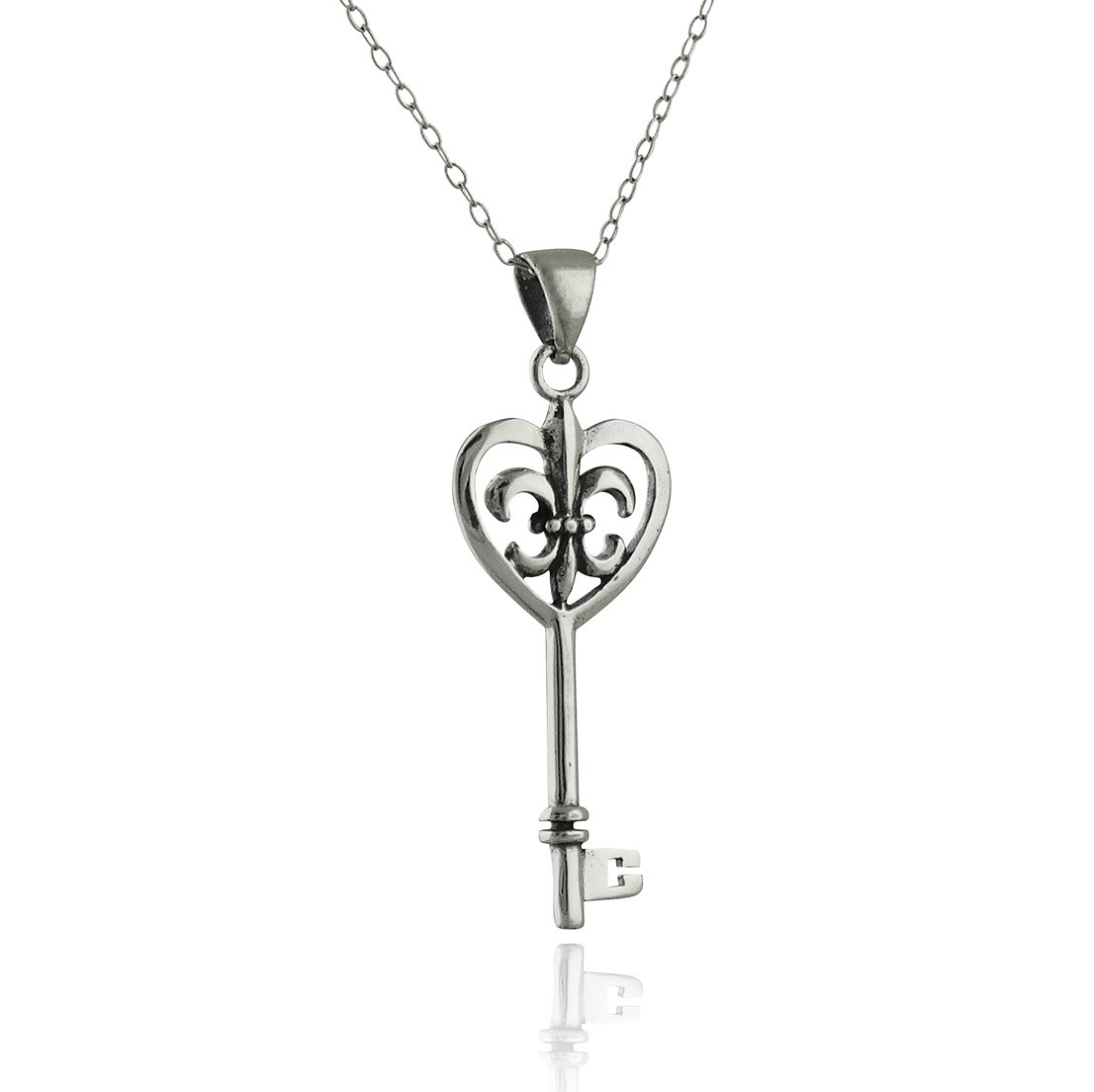Fleur-de-lis Heart Key Pendant Necklace 