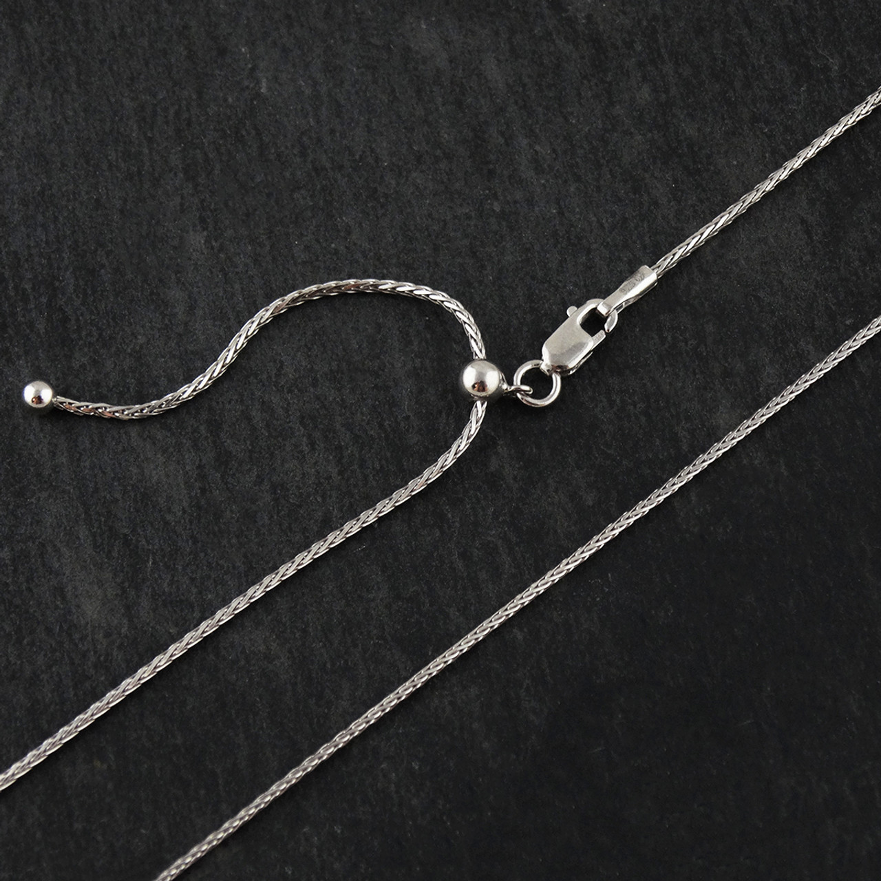 925 Sterling Silver Box Rhodium Adjustable 1mm Chain Silver 