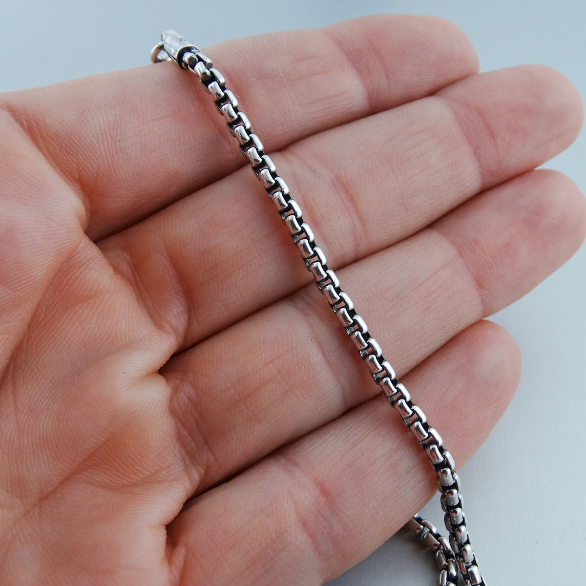 2.5mm Oxidized Round Box Chain Necklace - 925 Sterling Silver ...