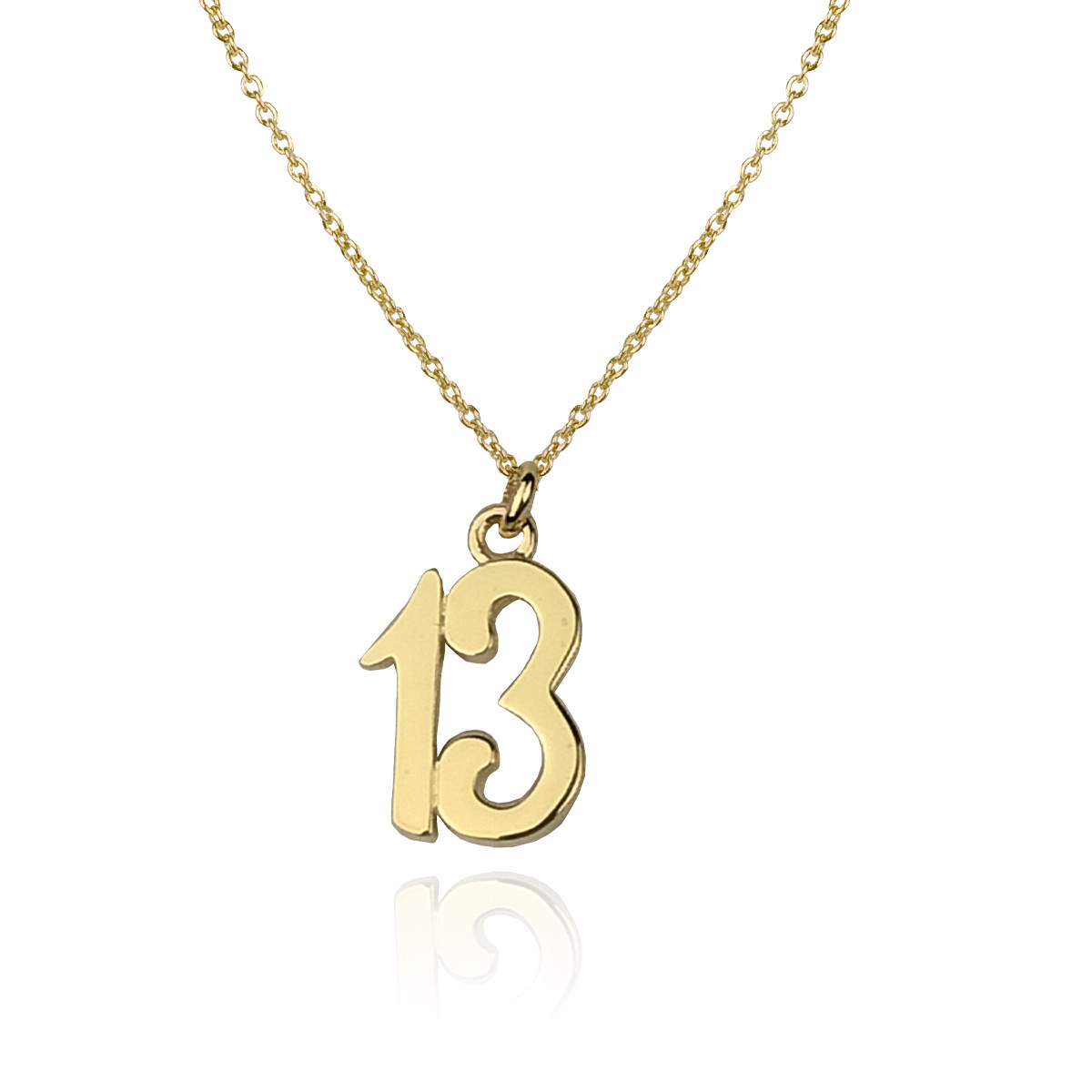 Gold Plated Sterling Silver Number 13 Necklace with 16 Gold Plated Sterling Silver Number 13 Necklace with 16