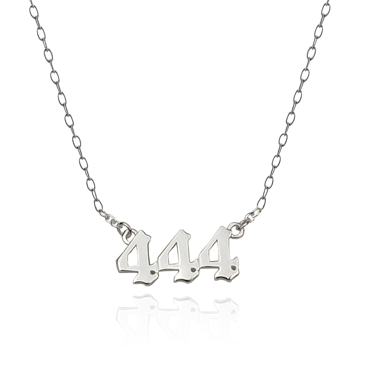 Sterling Silver Angel Number 444 Necklace with 16