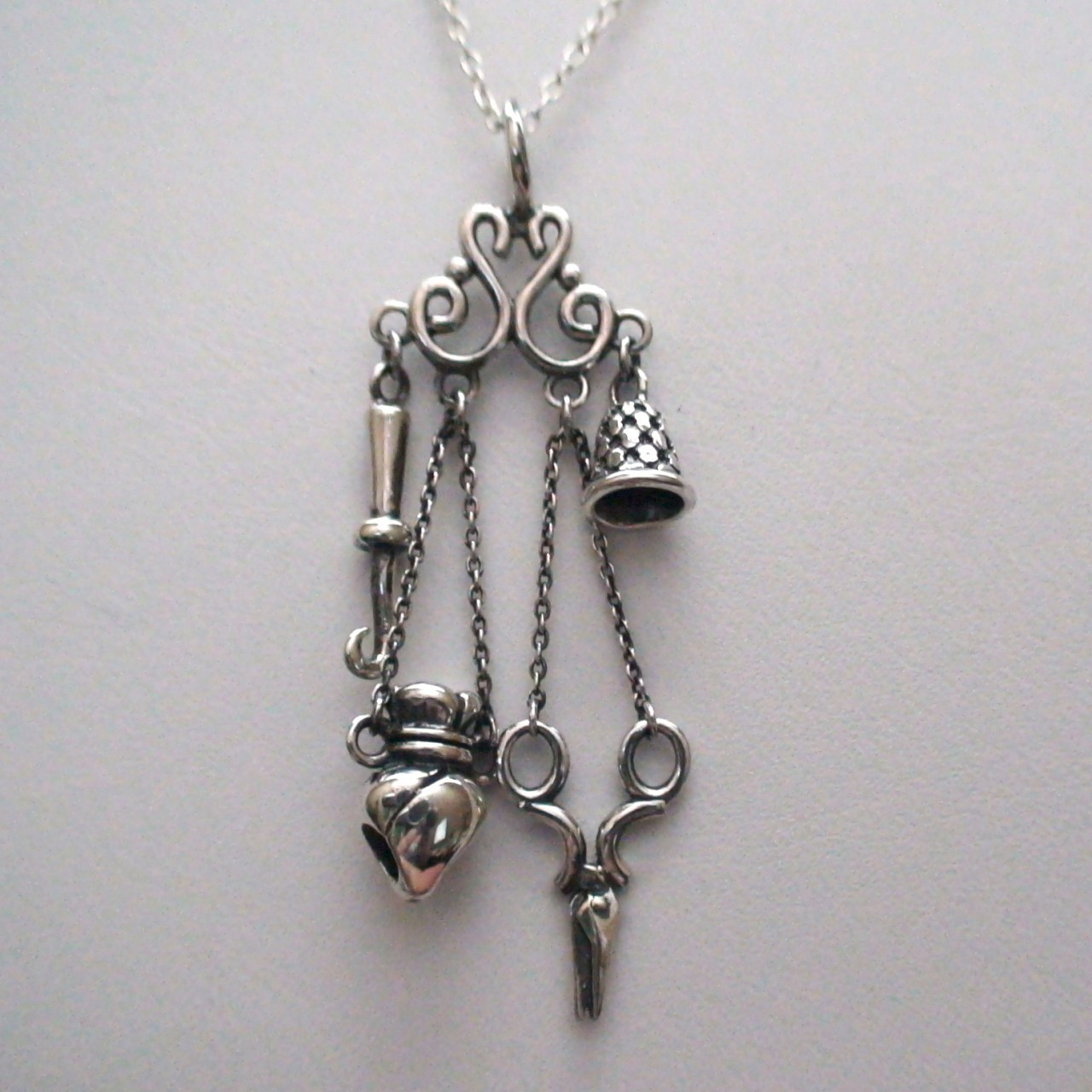 Sterling Silver Chatelaine Sewing Pendant