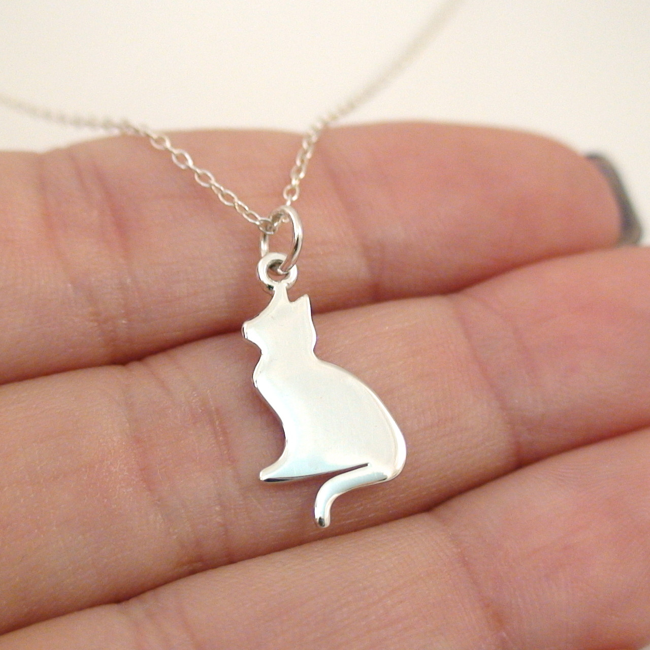 Sterling Silver Silhouette Cat Charm Necklace
