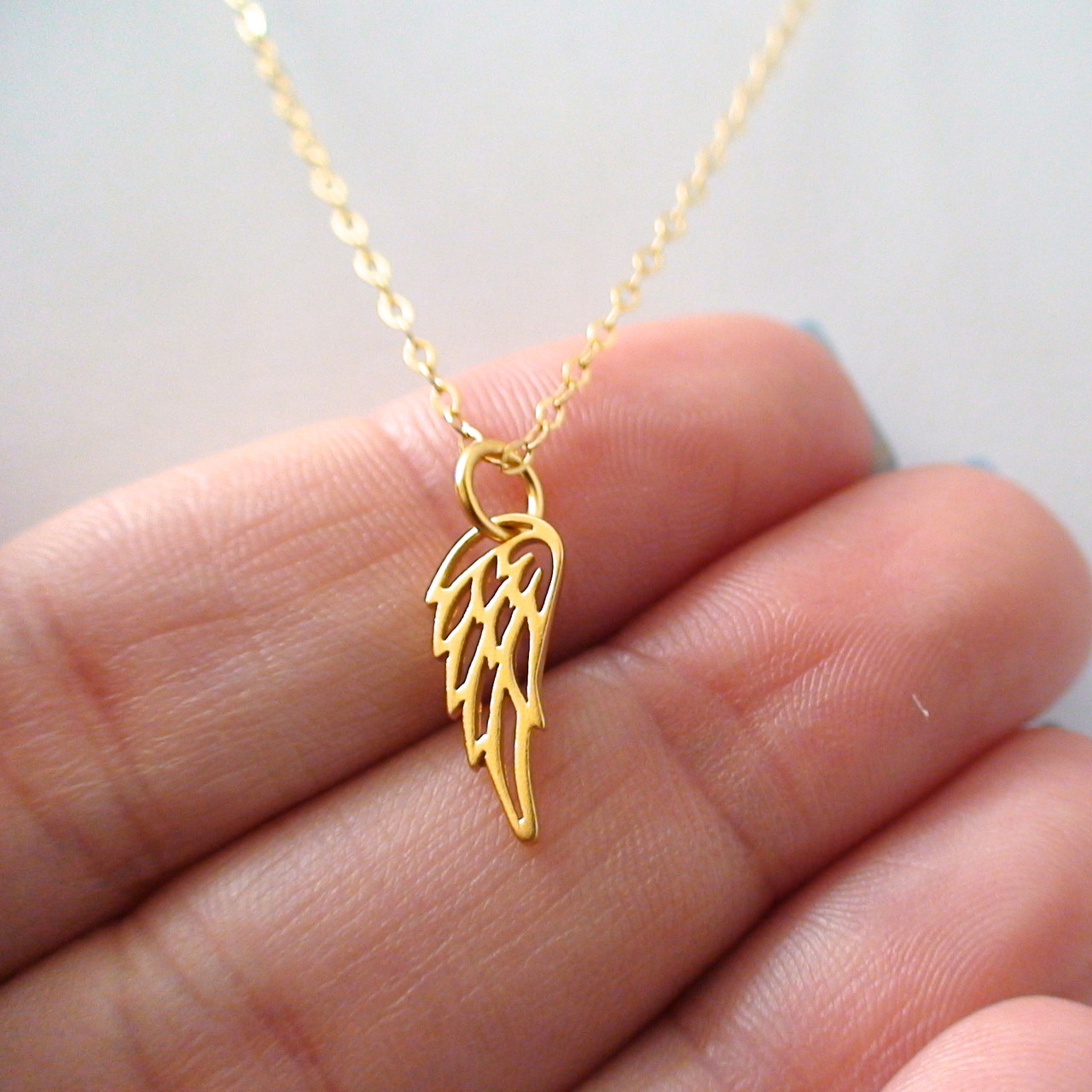 Tiny Angel Wing Charm Necklace - 24K Gold Plate Sterling Silver