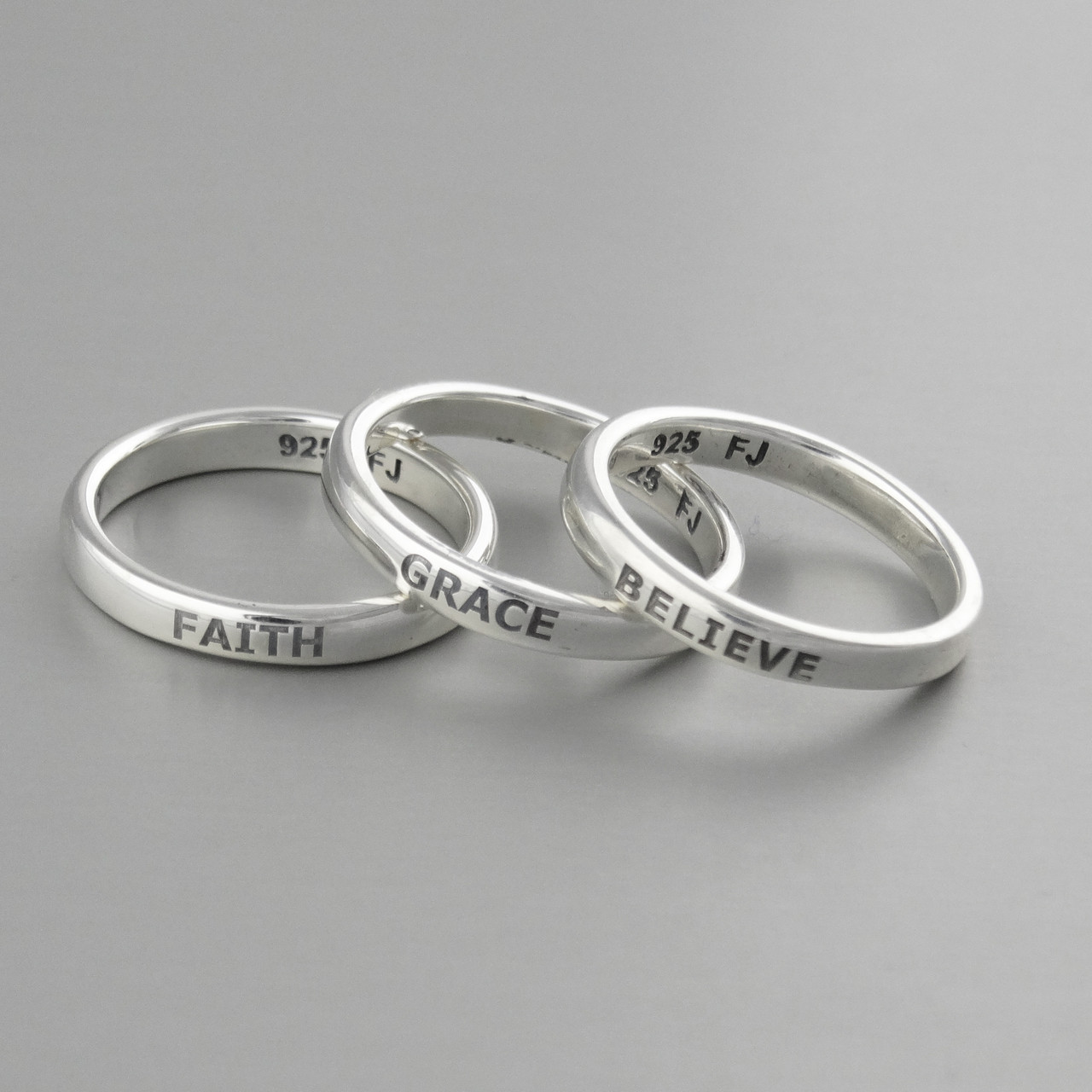 Engraved Believe Stacking Ring - Sterling Silver