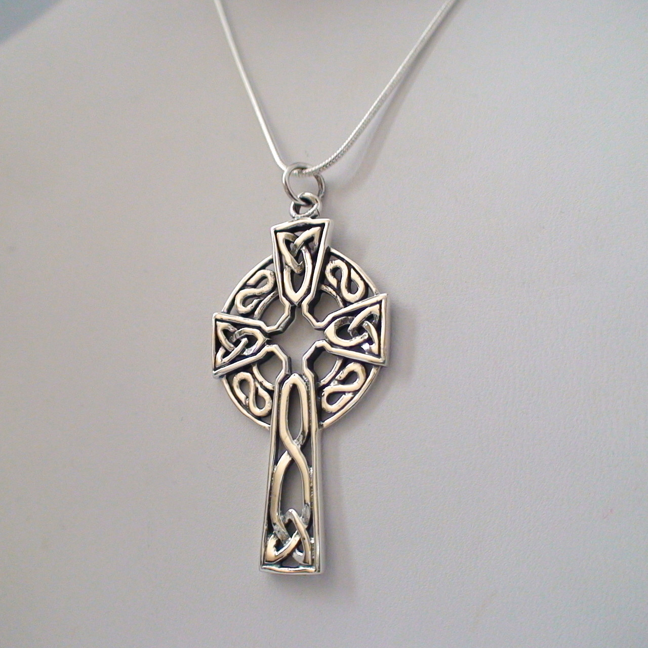 Large Celtic Knot Cross Necklace - 925 Sterling Silver