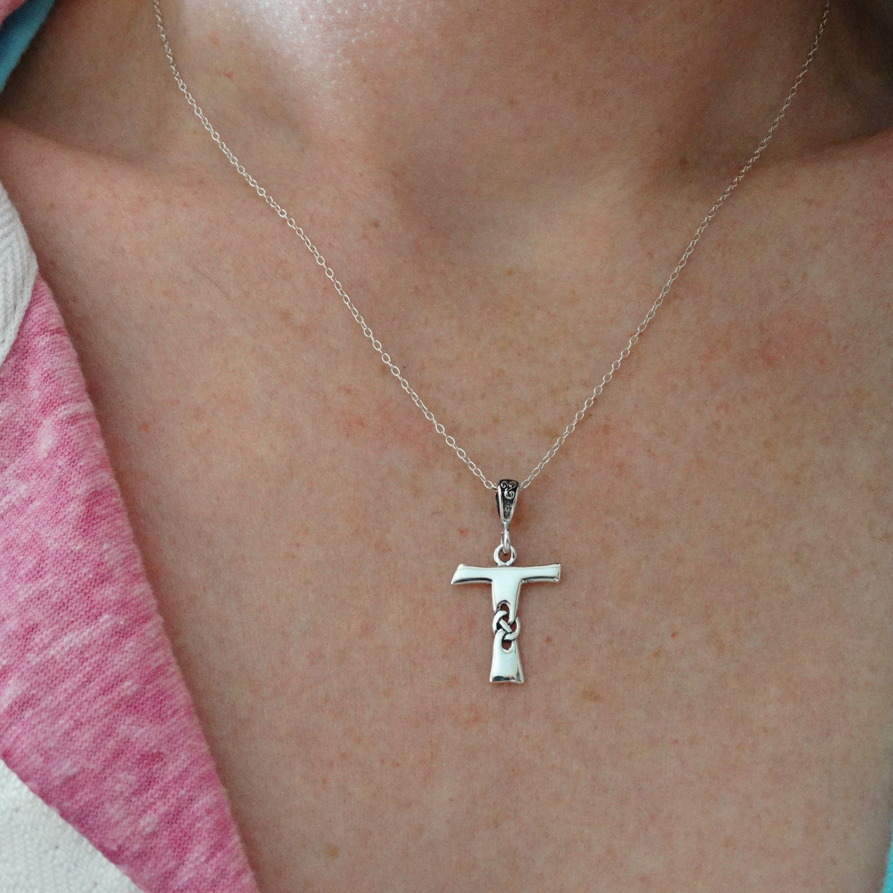 Sterling Silver Celtic Initial Letter T Necklace
