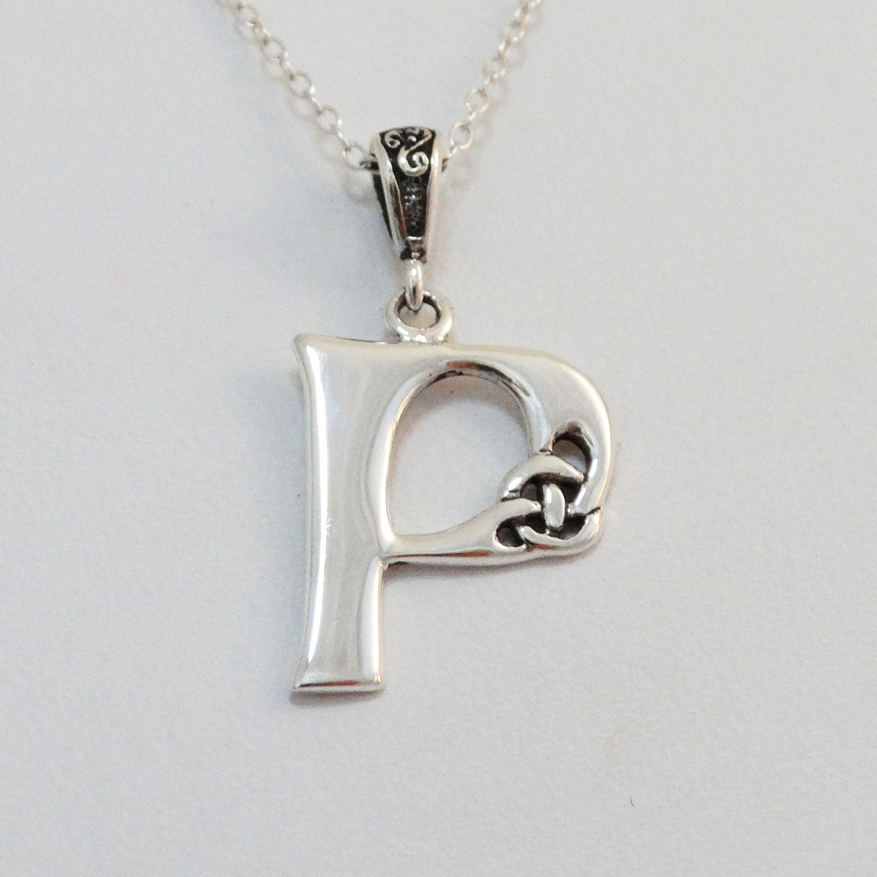 Sterling Silver Celtic Initial Letter P Necklace
