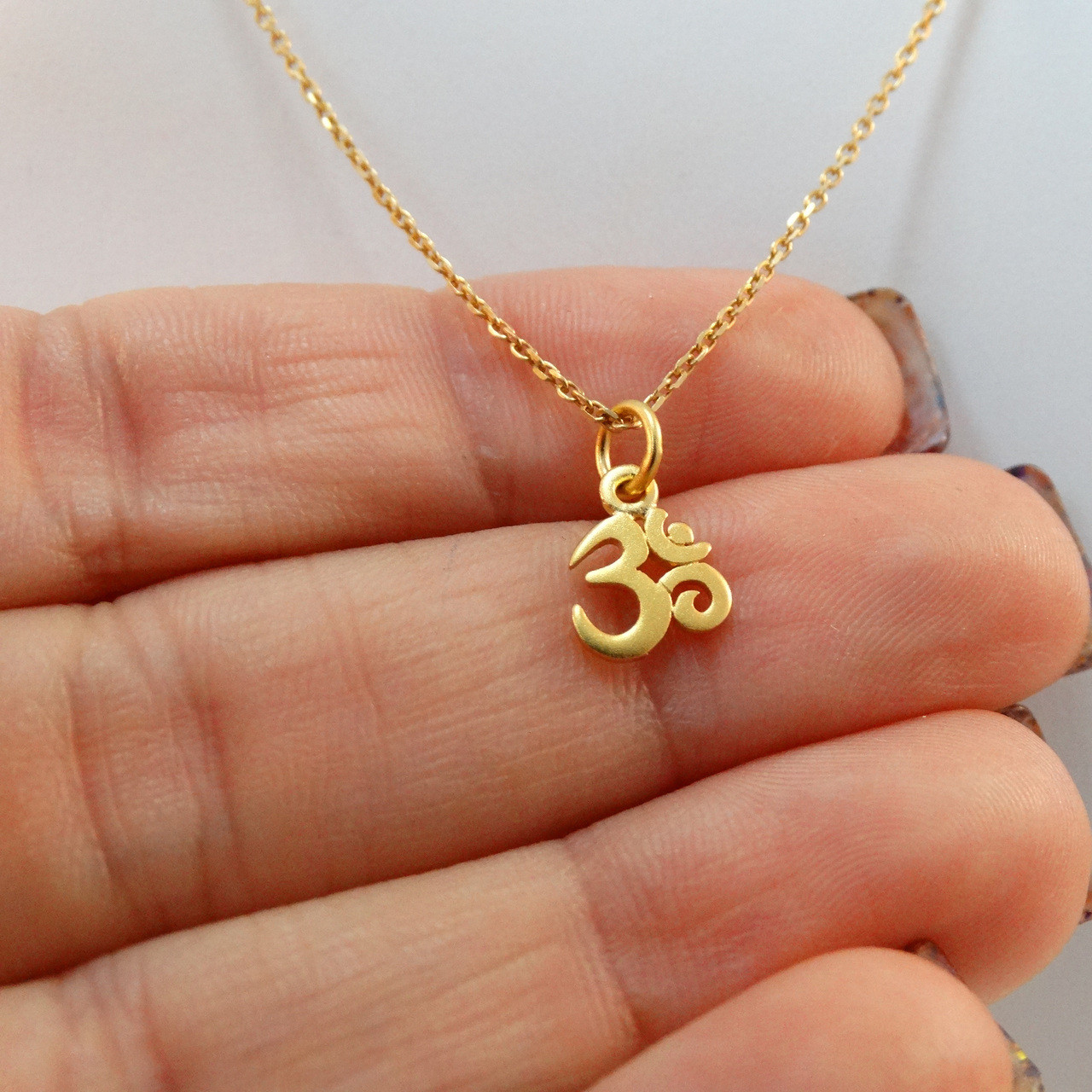 Gold Tiny Ohm Necklace in Sterling Silver