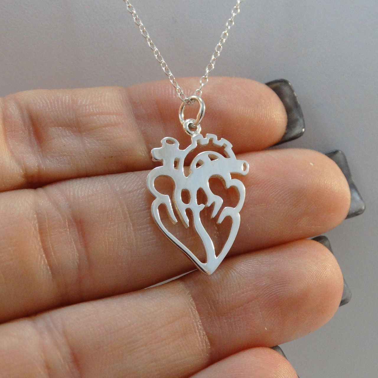 Anatomical Heart Charm Necklace - 925 Silver