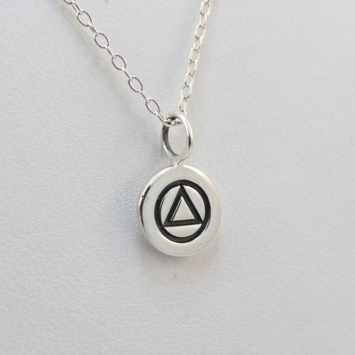 925 Sterling Silver AA Alcoholics Anonymous Charm Necklace