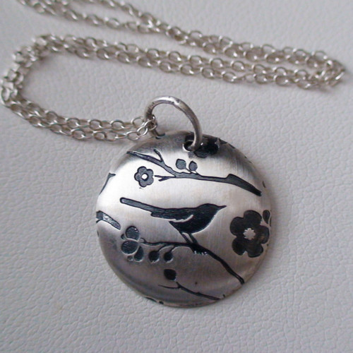 Songbird Necklace - Etched Sterling Silver Pendant