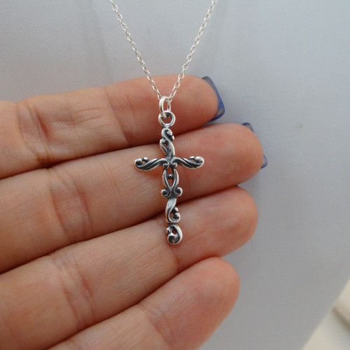 925 Sterling Silver Filigree Cross Charm Necklace 925 Sterling Silver Filigree Cross Charm Necklace