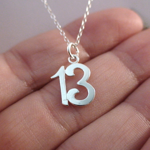Number 13 Charm Necklace in Sterling Silver