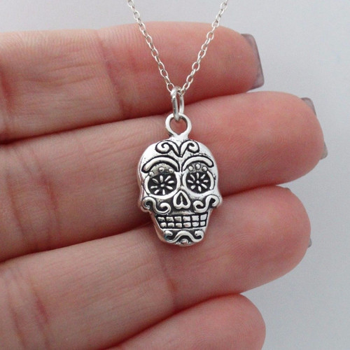 Sugar Skull Charm Necklace - 925 Sterling Silver Sugar Skull Charm Necklace - 925 Sterling Silver