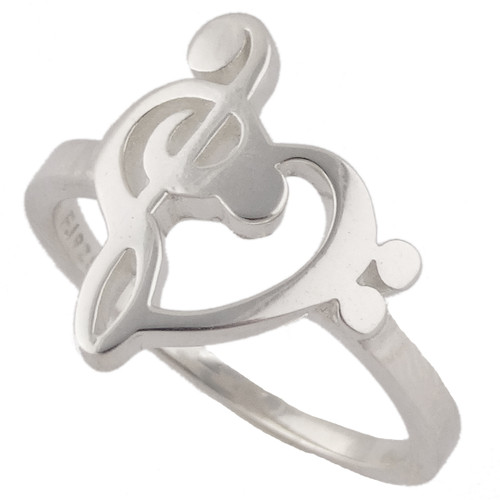 Treble Bass Clef Heart Ring - 925 Sterling Silver - FashionJunkie4Life