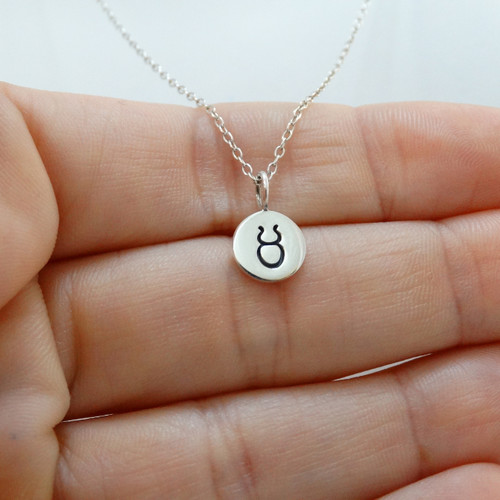Tiny Taurus Sign Charm Necklace - Sterling Silver Tiny Taurus Sign Charm Necklace - Sterling Silver