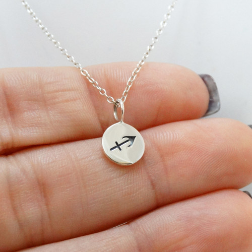 Tiny Sagittarius Sign Charm Necklace - Sterling Silver