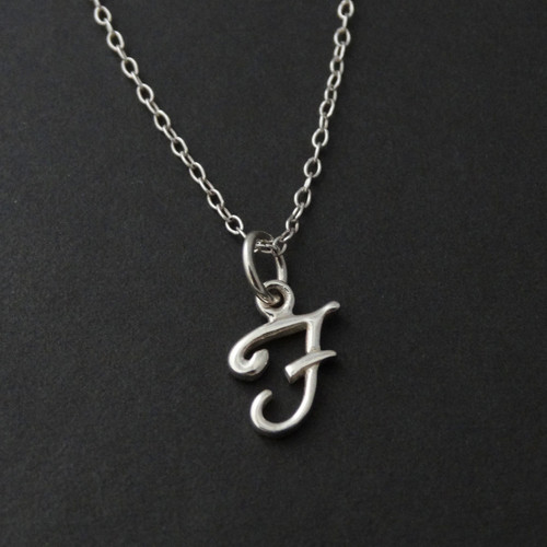 Tiny Initial Letter F Necklace - Sterling Silver