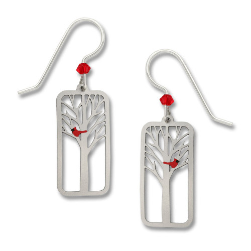 Cardinal in Tree Earrings - Sterling Silver Ear Wires Cardinal in Tree Earrings - Sterling Silver Ear Wires