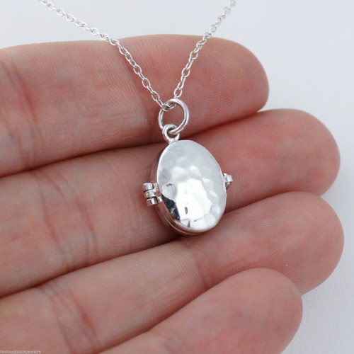 Tiny Oval Hammered Locket - 925 Sterling Silver Tiny Oval Hammered Locket - 925 Sterling Silver